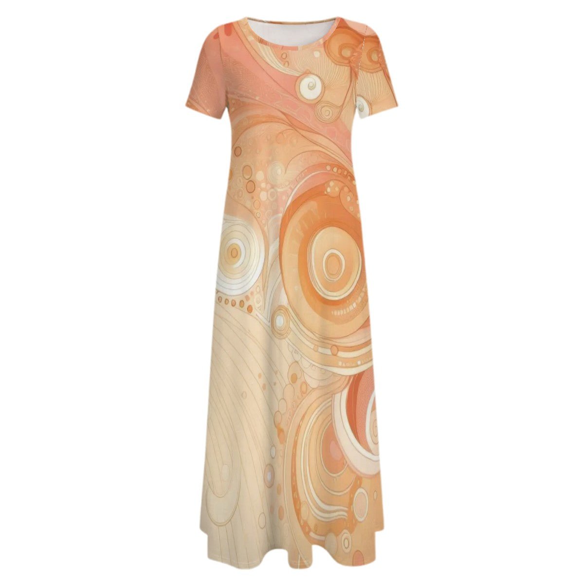 KL - Peach1 Crew Neck Short Sleeve Maxi Dress - Gregg Acini Adoree Designs - Dress