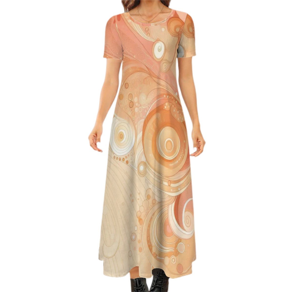 KL - Peach1 Crew Neck Short Sleeve Maxi Dress - Gregg Acini Adoree Designs - Dress