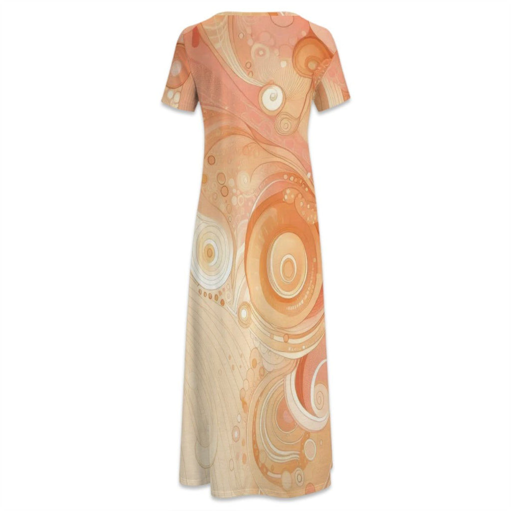 KL - Peach1 Crew Neck Short Sleeve Maxi Dress - Gregg Acini Adoree Designs - Dress