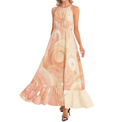 KL - Peach1 Ruffle Hem Halter Neck Maxi Dress - Gregg Acini Adoree Designs - Dress