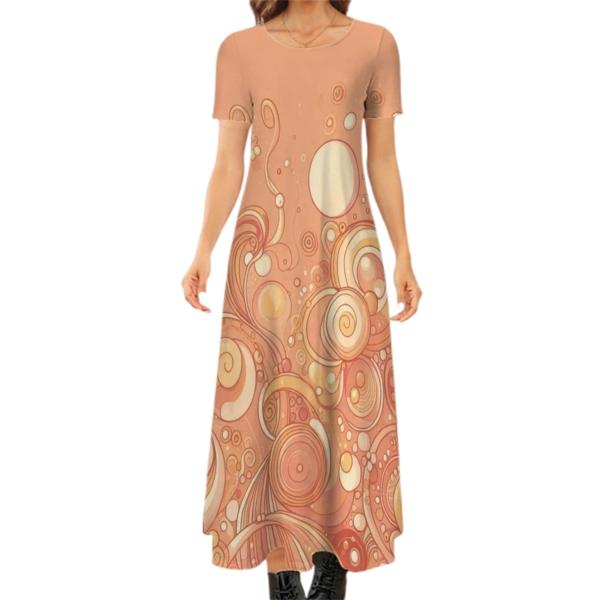 KL - Peach2 Crew Neck Short Sleeve Maxi Dress - Gregg Acini Adoree Designs - Dress