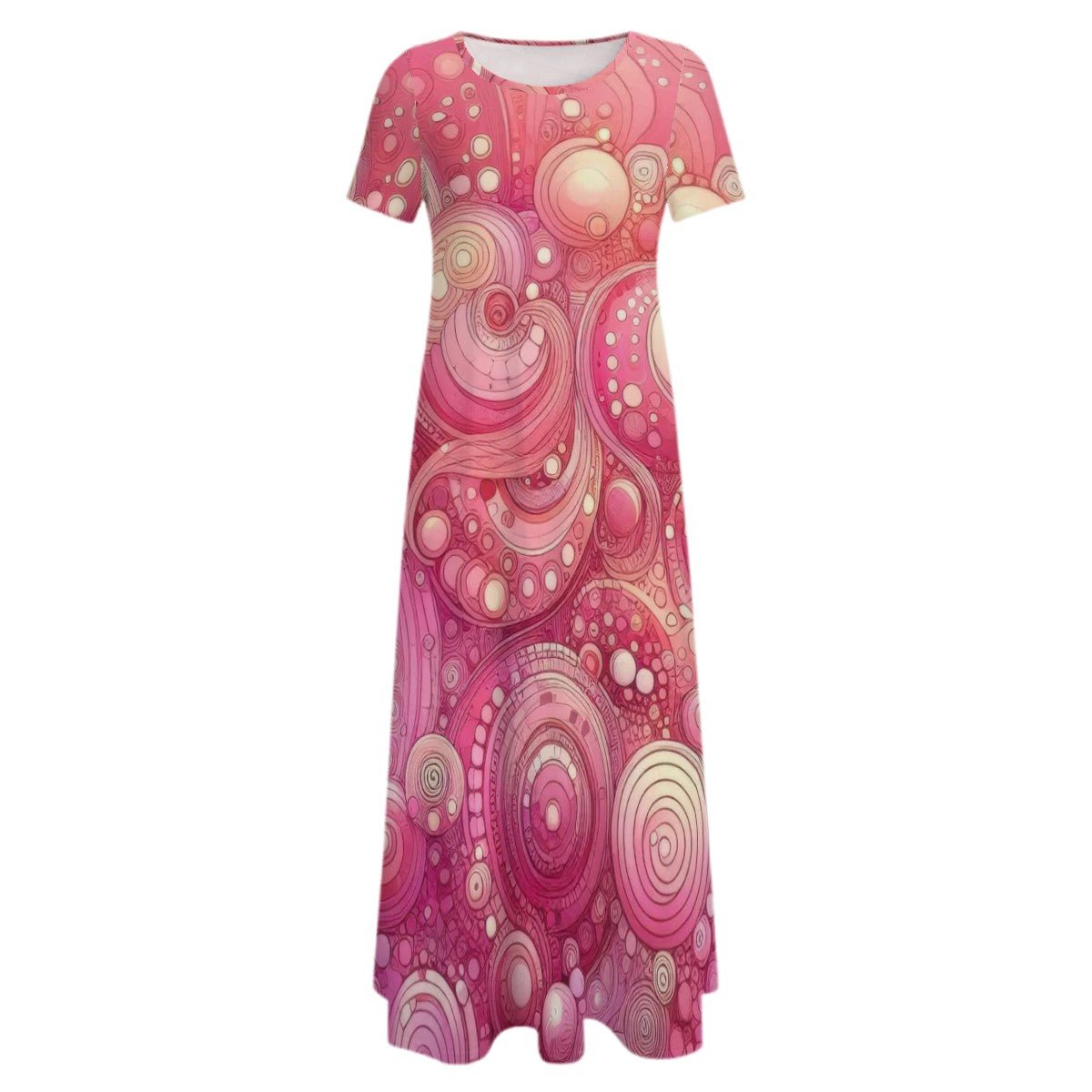 KL - Pink1 Crew Neck Short Sleeve Maxi Dress - Gregg Acini Adoree Designs - Dress