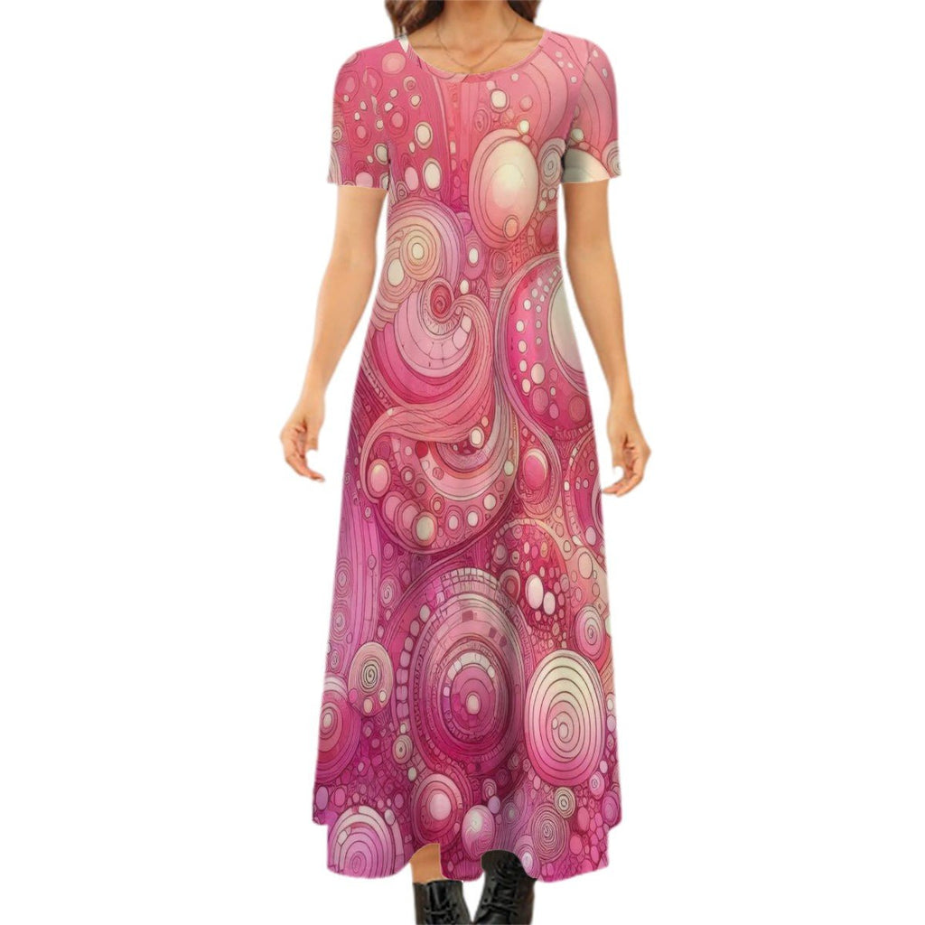 KL - Pink1 Crew Neck Short Sleeve Maxi Dress - Gregg Acini Adoree Designs - Dress