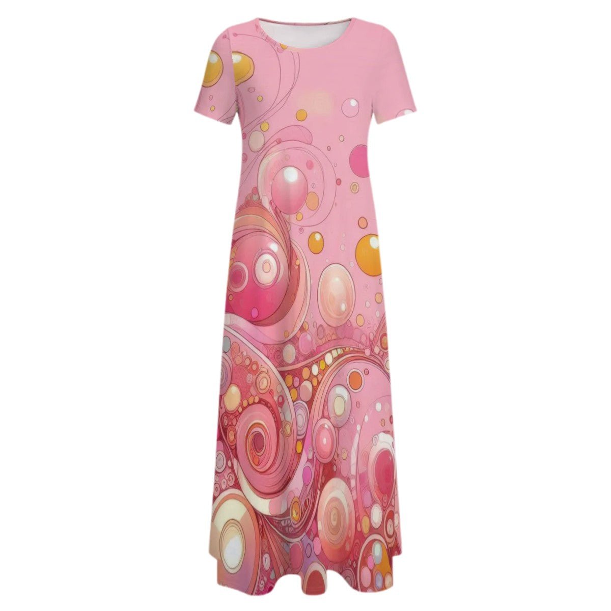 KL - Pink2 Crew Neck Short Sleeve Maxi Dress - Gregg Acini Adoree Designs - Dress