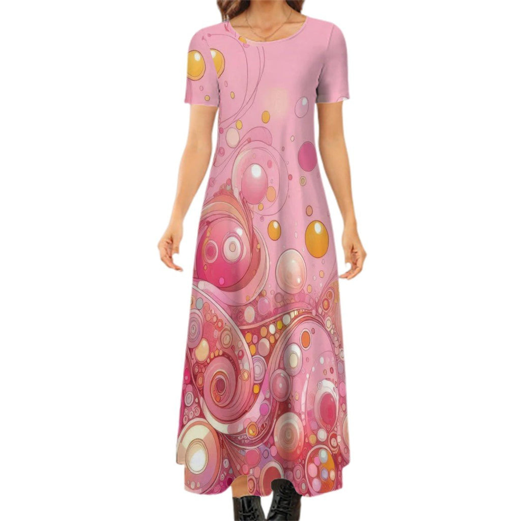 KL - Pink2 Crew Neck Short Sleeve Maxi Dress - Gregg Acini Adoree Designs - Dress