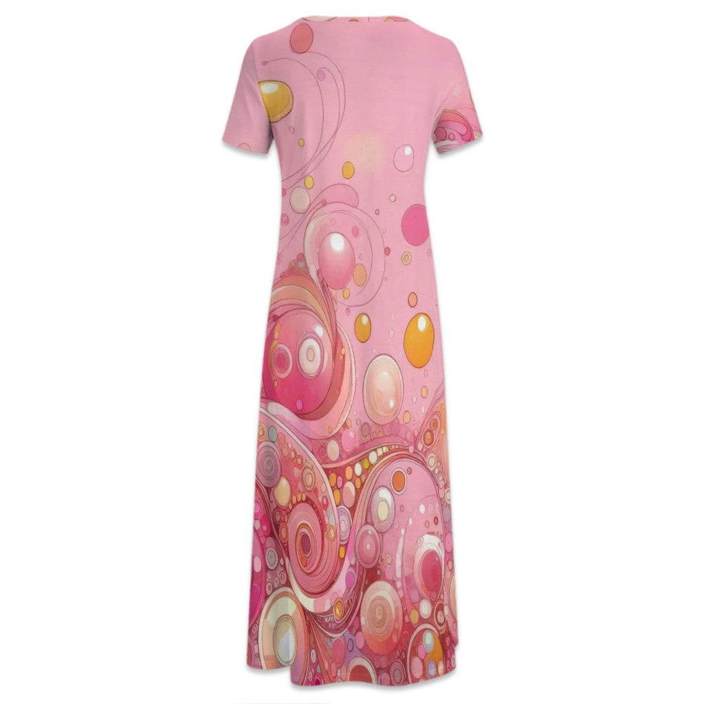 KL - Pink2 Crew Neck Short Sleeve Maxi Dress - Gregg Acini Adoree Designs - Dress