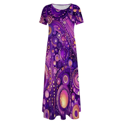 KL - Purple1 Crew Neck Short Sleeve Maxi Dress - Gregg Acini Adoree Designs - Dress