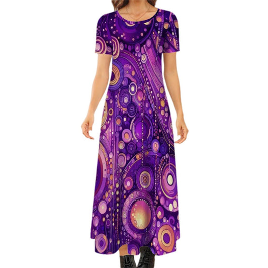 KL - Purple1 Crew Neck Short Sleeve Maxi Dress - Gregg Acini Adoree Designs - Dress
