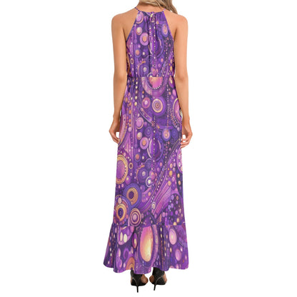 KL - Purple1 Ruffle Hem Halter Neck Maxi Dress - Gregg Acini Adoree Designs - Dress