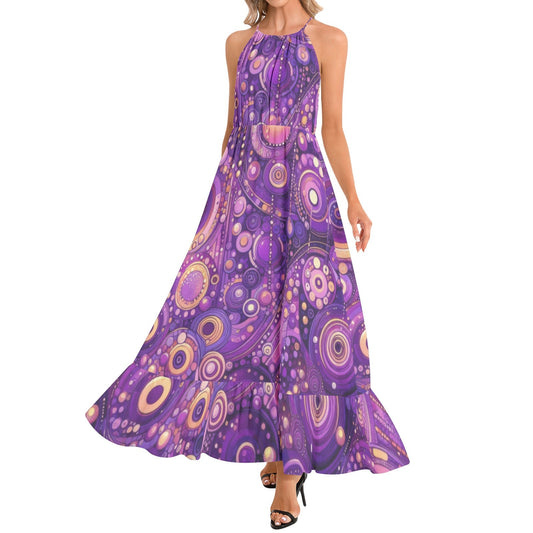 KL - Purple1 Ruffle Hem Halter Neck Maxi Dress - Gregg Acini Adoree Designs - Dress