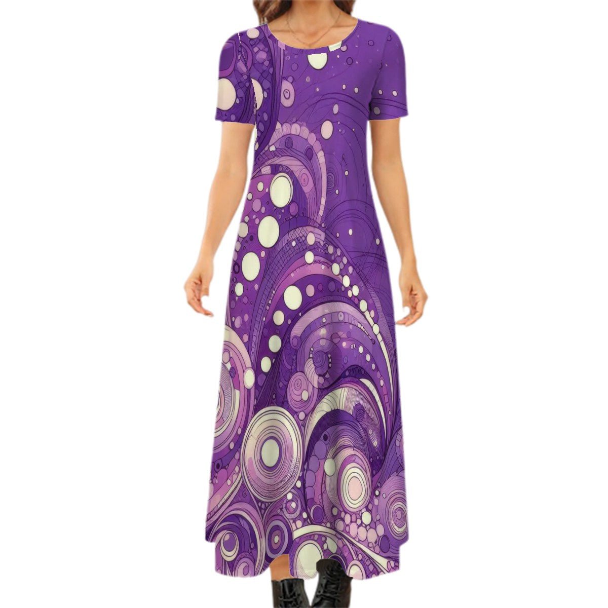 KL - Purple2 Crew Neck Short Sleeve Maxi Dress - Gregg Acini Adoree Designs - Dress