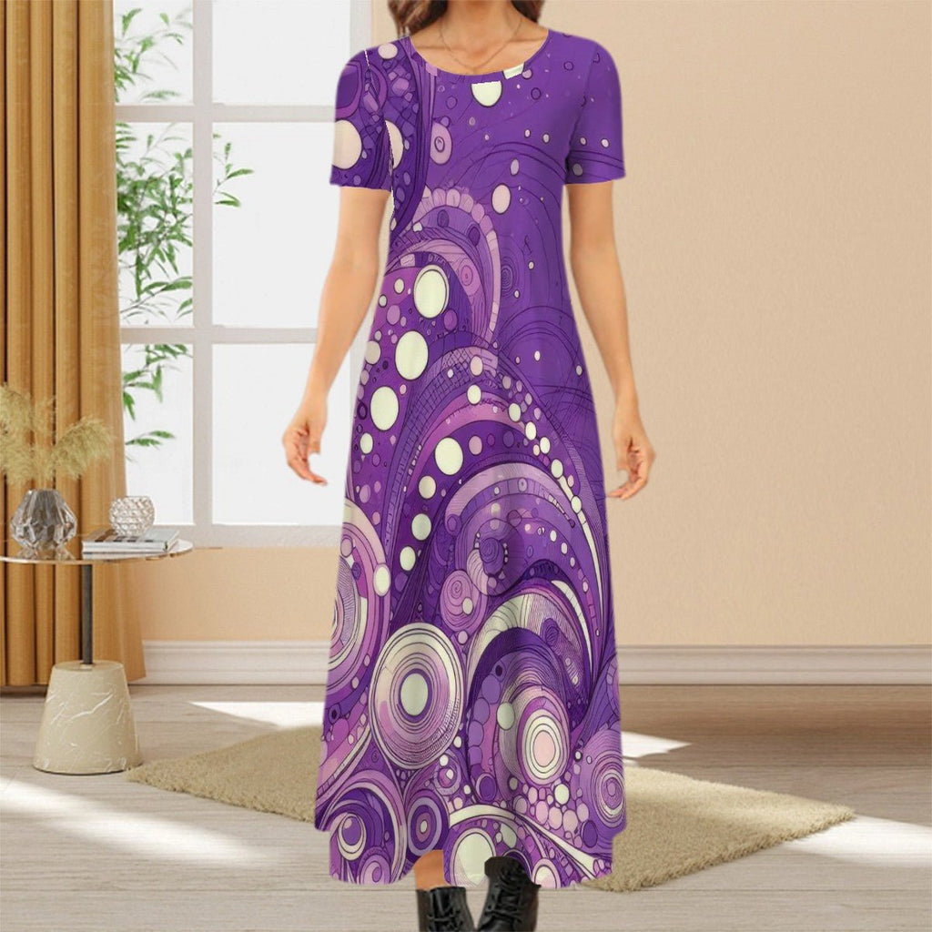 KL - Purple2 Crew Neck Short Sleeve Maxi Dress - Gregg Acini Adoree Designs - Dress