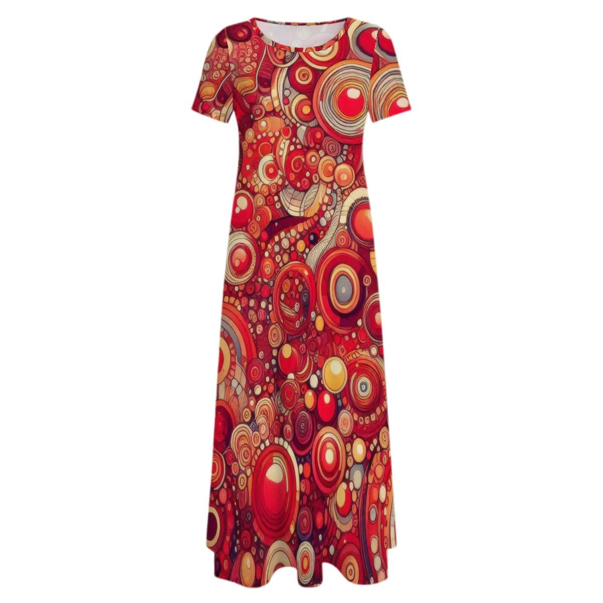 KL - Red1 Crew Neck Short Sleeve Maxi Dress - Gregg Acini Adoree Designs - Dress