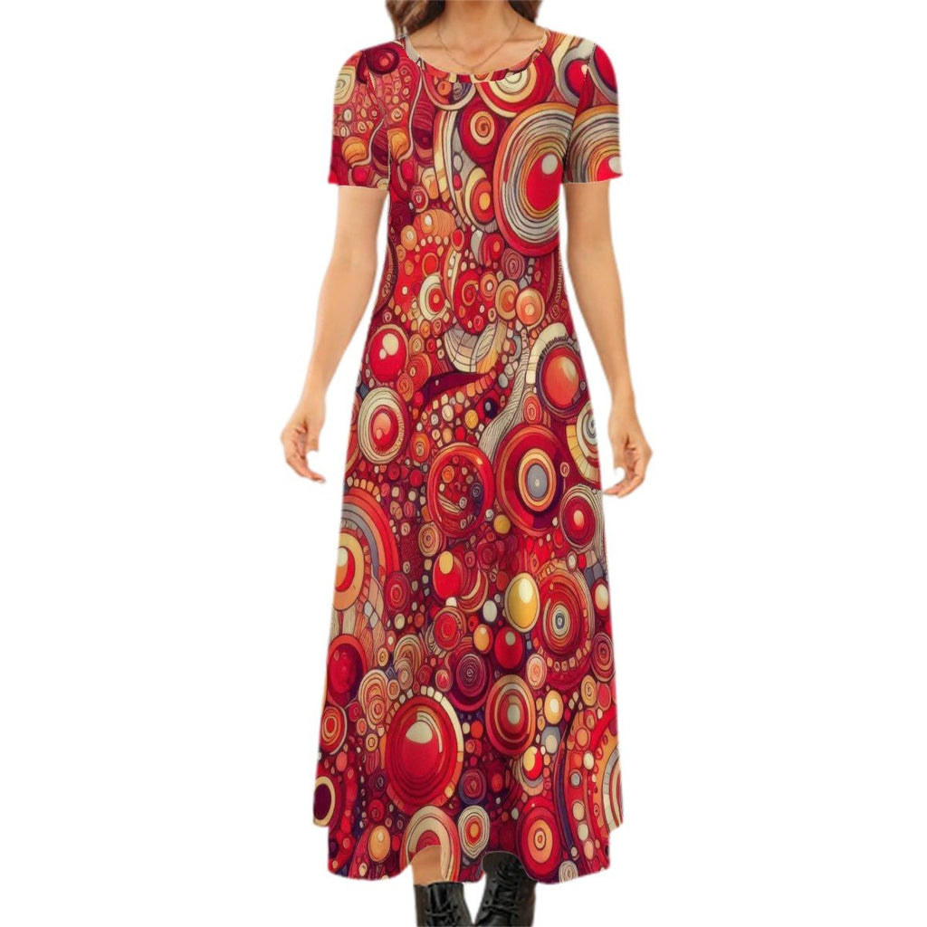 KL - Red1 Crew Neck Short Sleeve Maxi Dress - Gregg Acini Adoree Designs - Dress