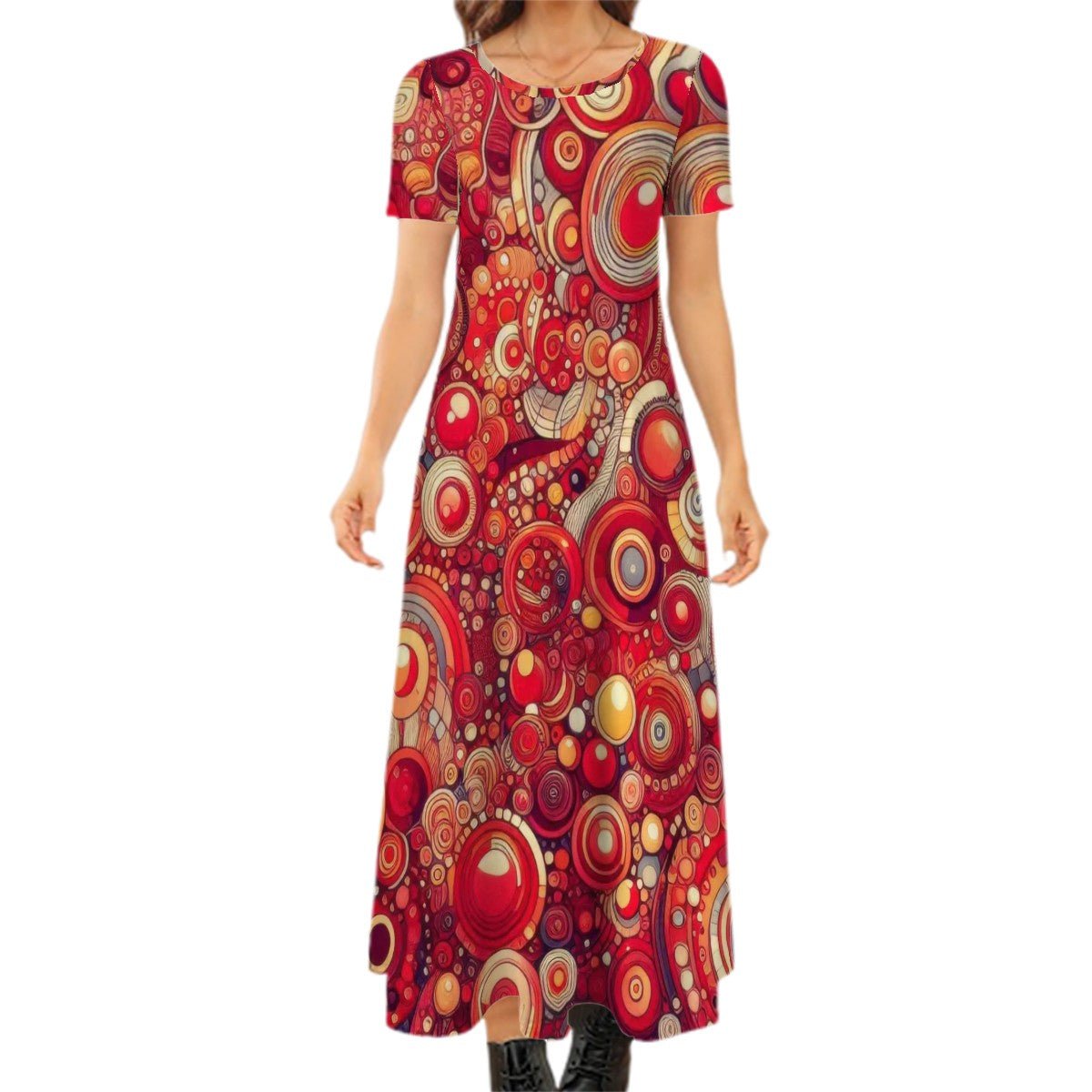 KL - Red1 Crew Neck Short Sleeve Maxi Dress - Gregg Acini Adoree Designs - Dress