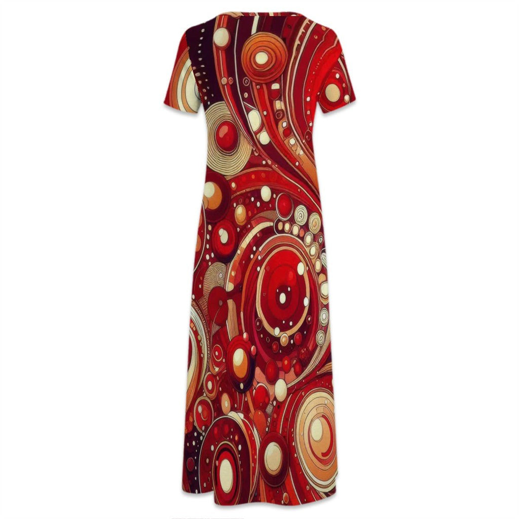 KL - Red2 Crew Neck Short Sleeve Maxi Dress - Gregg Acini Adoree Designs - Dress
