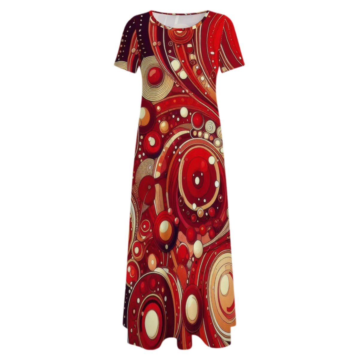 KL - Red2 Crew Neck Short Sleeve Maxi Dress - Gregg Acini Adoree Designs - Dress