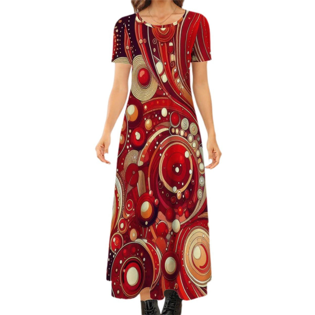 KL - Red2 Crew Neck Short Sleeve Maxi Dress - Gregg Acini Adoree Designs - Dress