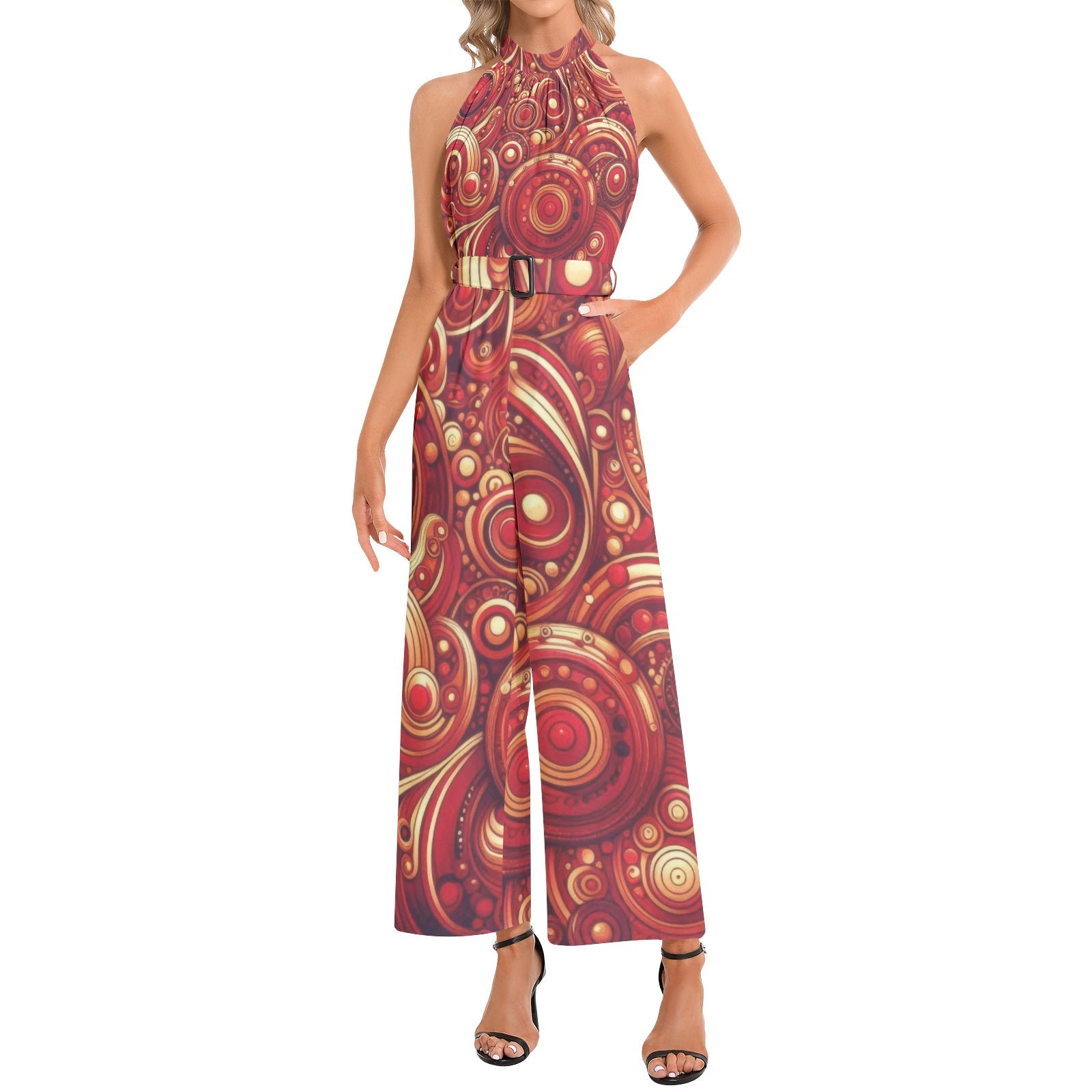 KL - Scarlet3 Halter Neck Buckle Belted Jumpsuit - Gregg Acini Adoree Designs - Jumpsuit