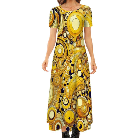 KL - Yellow1 Crew Neck Short Sleeve Maxi Dress - Gregg Acini Adoree Designs - Dress