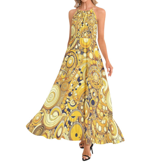 KL - Yellow1 Ruffle Hem Halter Neck Maxi Dress - Gregg Acini Adoree Designs - Dress