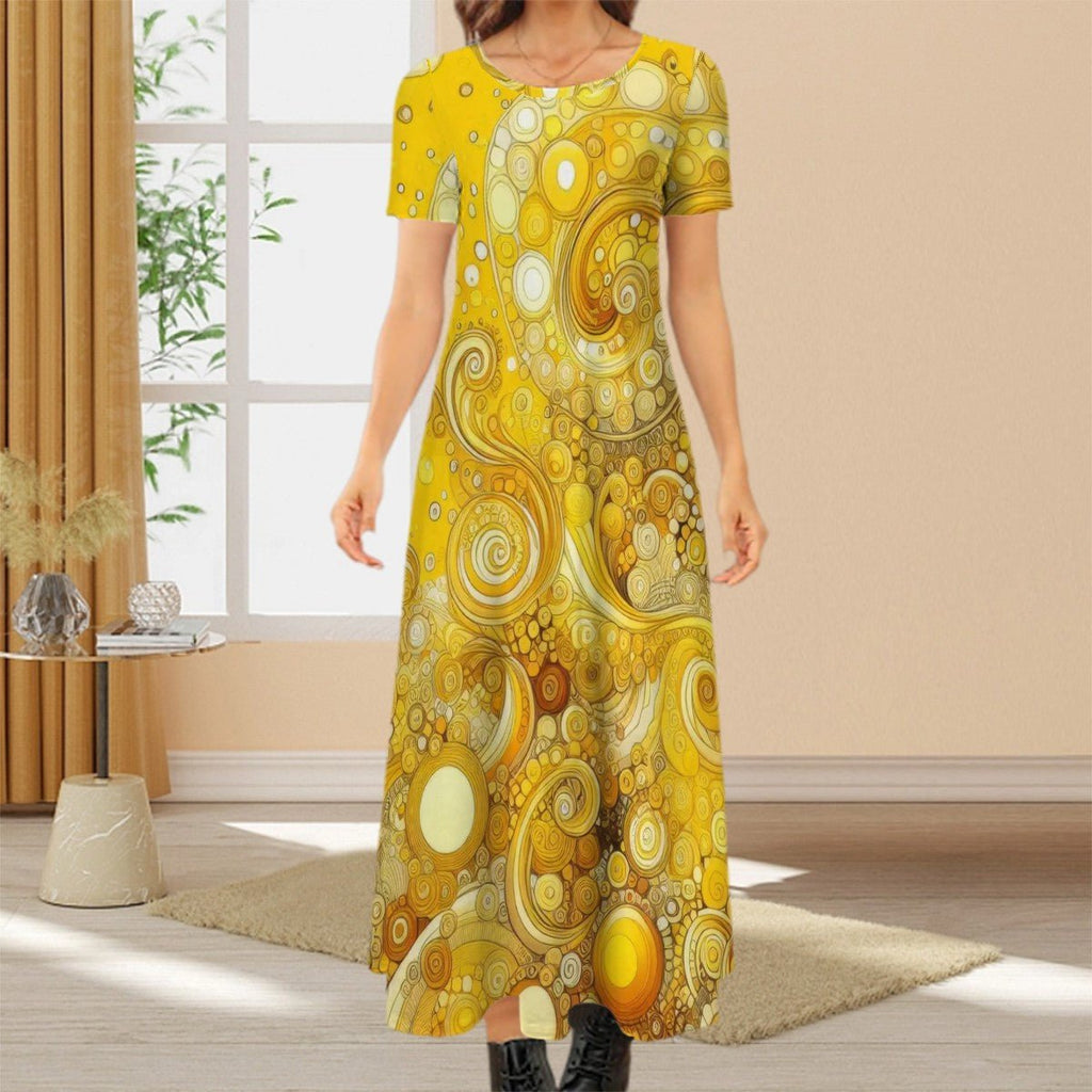 KL - Yellow2 Crew Neck Short Sleeve Maxi Dress - Gregg Acini Adoree Designs - Dress