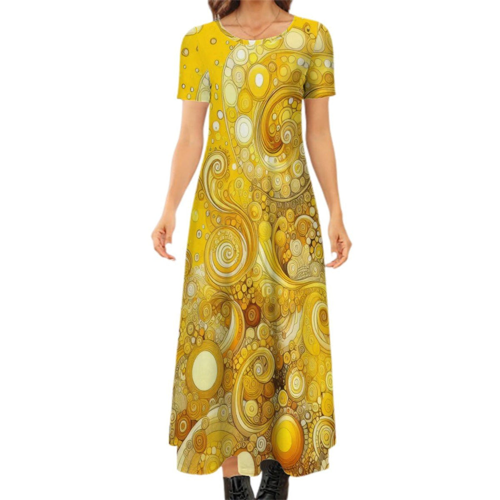 KL - Yellow2 Crew Neck Short Sleeve Maxi Dress - Gregg Acini Adoree Designs - Dress