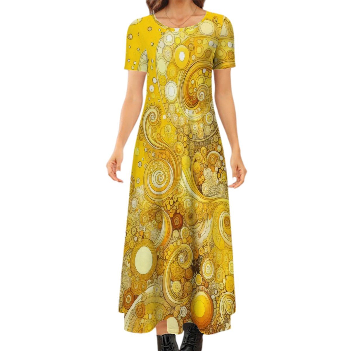 KL - Yellow2 Crew Neck Short Sleeve Maxi Dress - Gregg Acini Adoree Designs - Dress