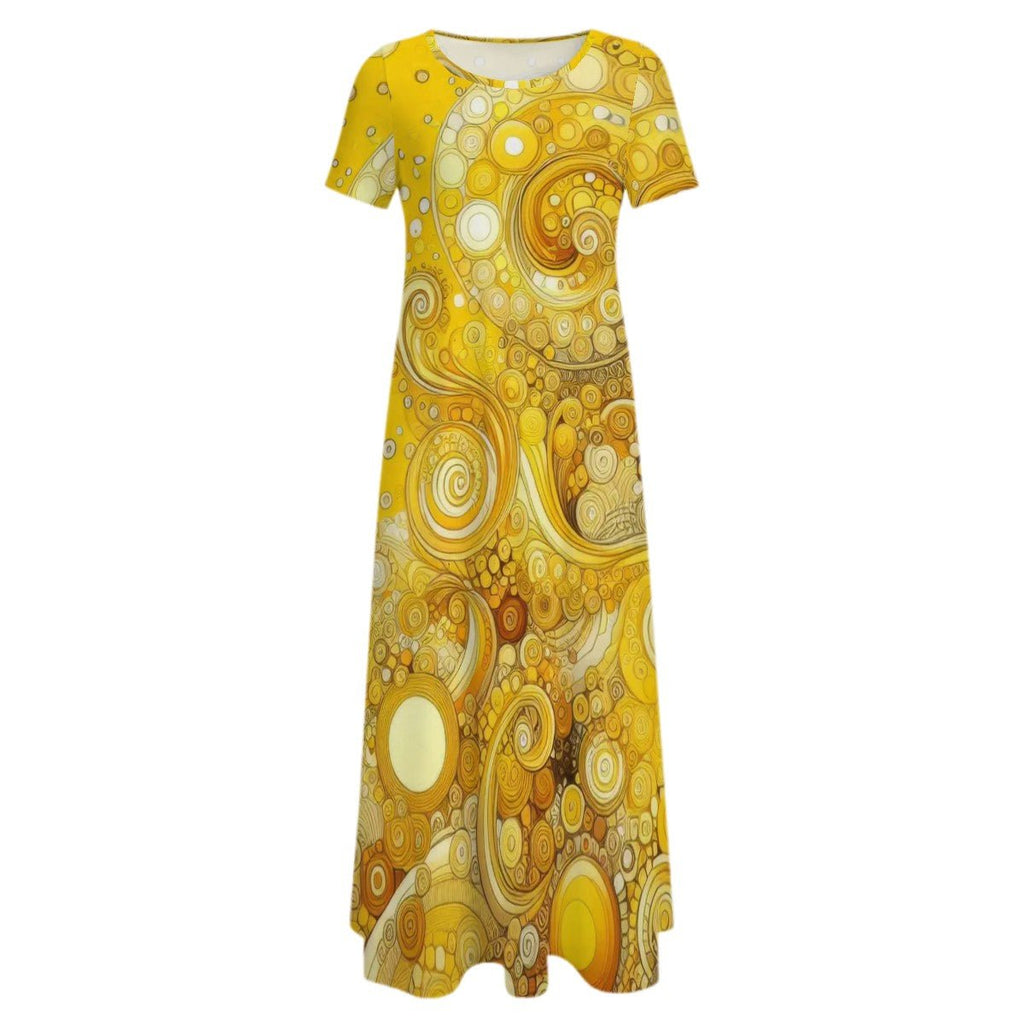 KL - Yellow2 Crew Neck Short Sleeve Maxi Dress - Gregg Acini Adoree Designs - Dress