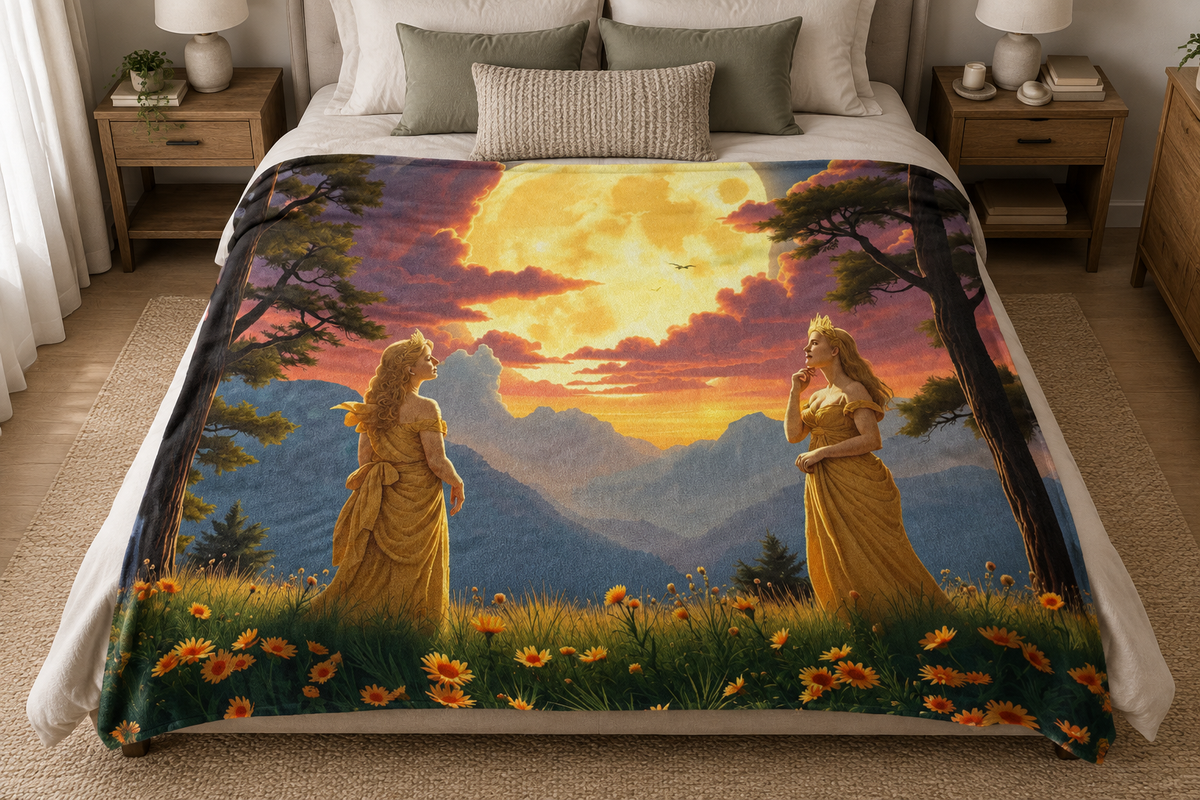 Ladies of the Moon blanket on a bed