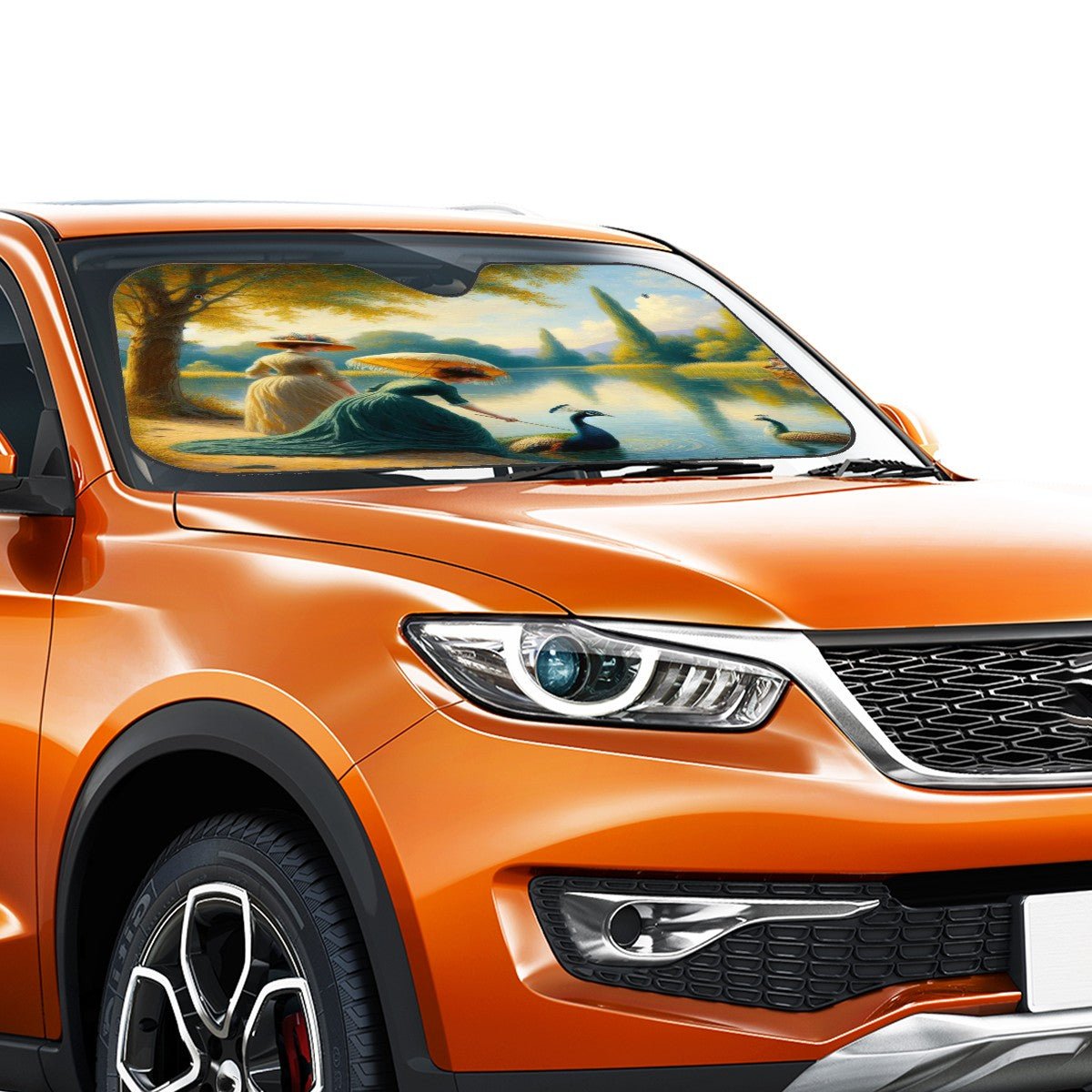 Ladies Poking a Peacock - Car Windshield Sun Shade (Stiff Version) - Gregg Acini Adoree Designs - Sun Shade