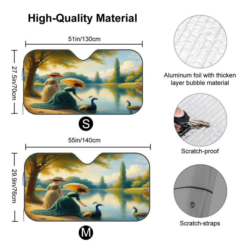 Ladies Poking a Peacock - Car Windshield Sun Shade (Stiff Version) - Gregg Acini Adoree Designs - Sun Shade