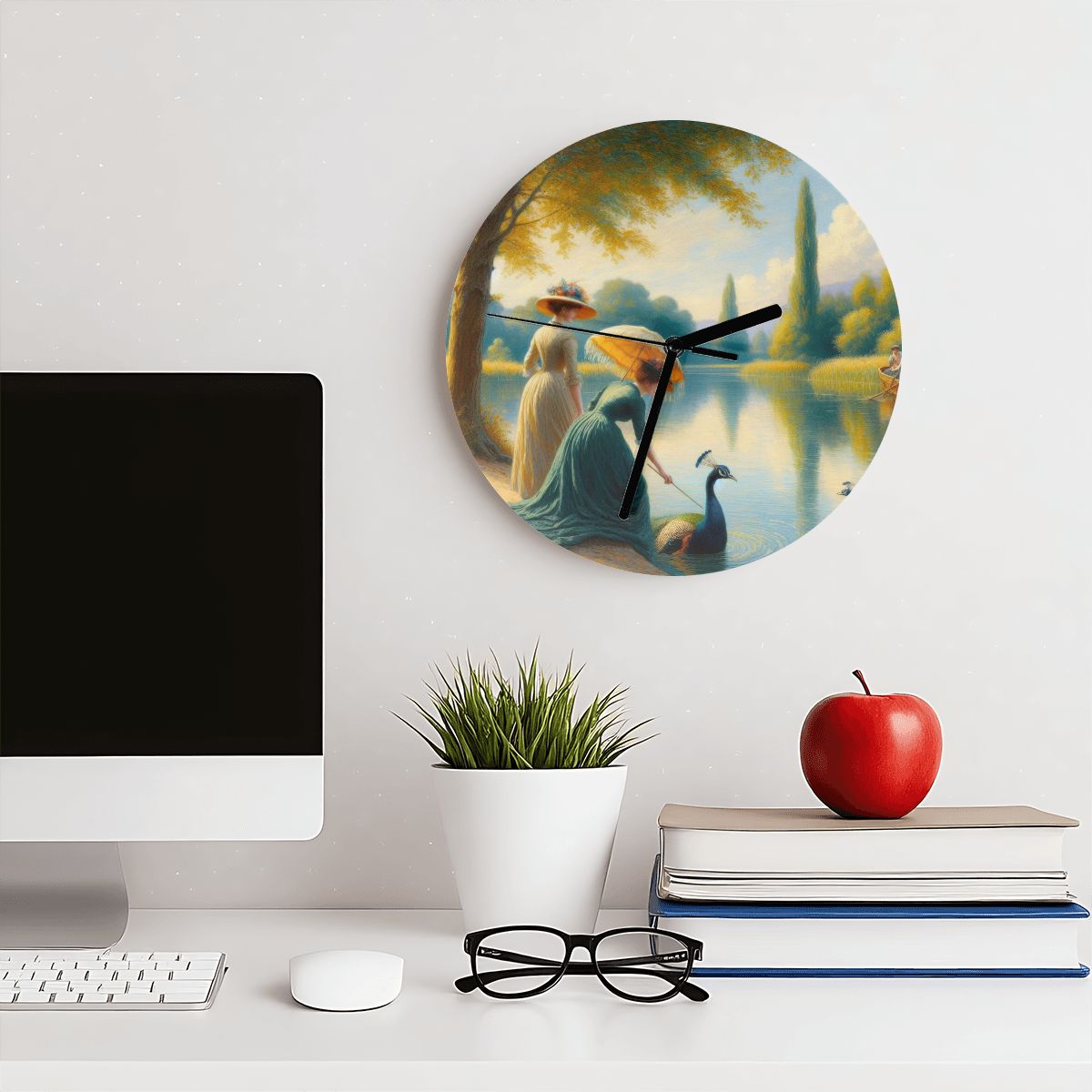 Ladies Poking a Peacock MDF Wall Clock (Made in USA) - Gregg Acini Adoree Designs - Wall Clock