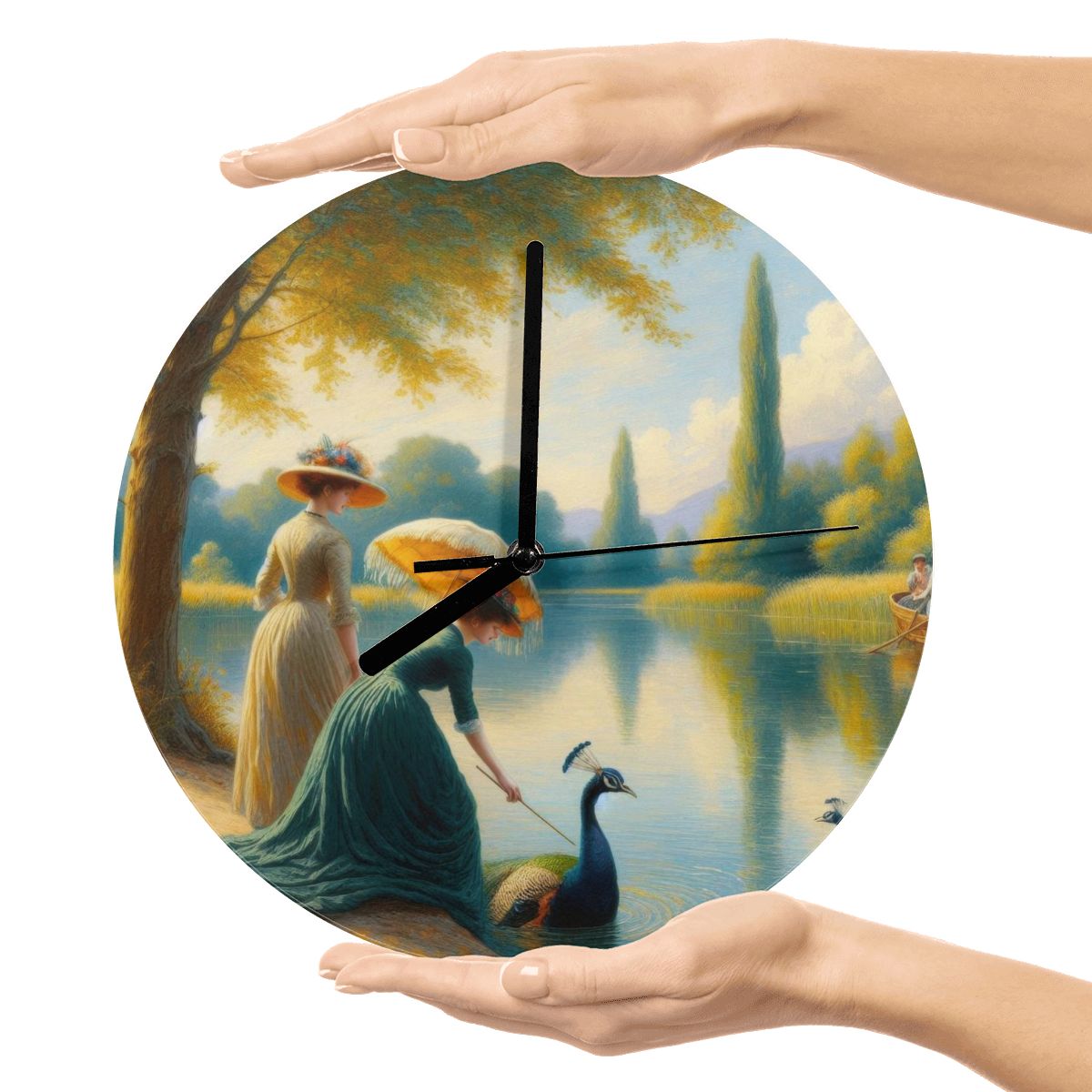 Ladies Poking a Peacock MDF Wall Clock (Made in USA) - Gregg Acini Adoree Designs - Wall Clock