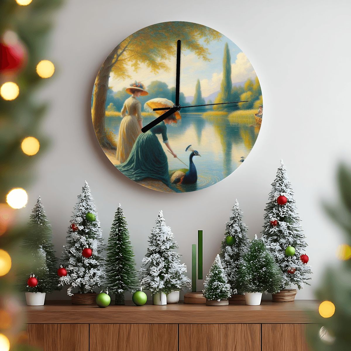 Ladies Poking a Peacock MDF Wall Clock (Made in USA) - Gregg Acini Adoree Designs - Wall Clock