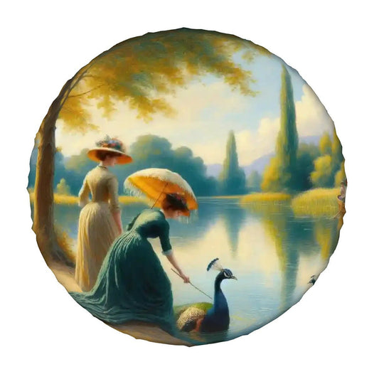 Ladies Poking a Peacock Thickened Spare Tire Cover - Gregg Acini Adoree Designs - Spare Tire Cover