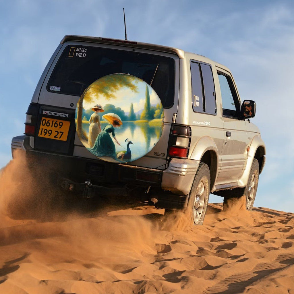 Ladies Poking a Peacock Thickened Spare Tire Cover - Gregg Acini Adoree Designs - Spare Tire Cover