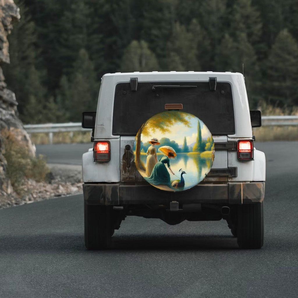 Ladies Poking a Peacock Thickened Spare Tire Cover - Gregg Acini Adoree Designs - Spare Tire Cover