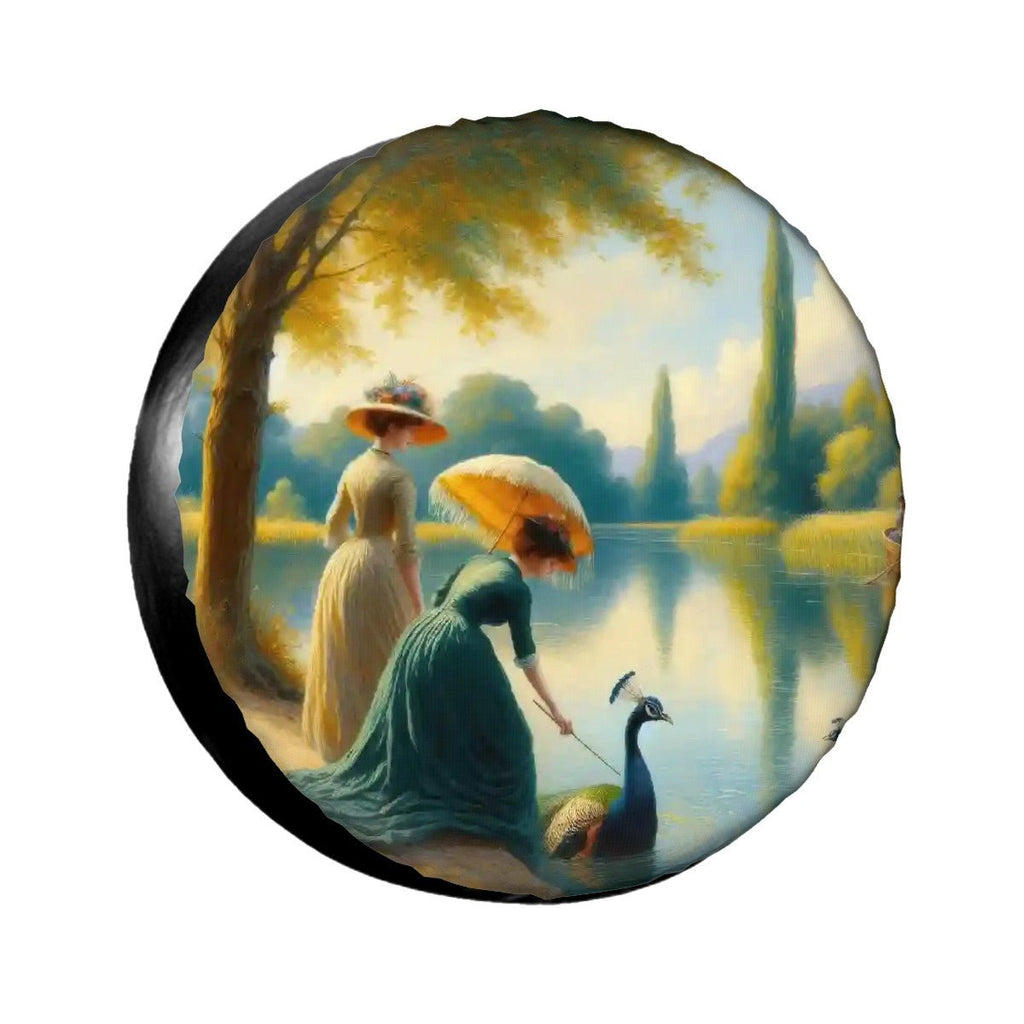 Ladies Poking a Peacock Thickened Spare Tire Cover - Gregg Acini Adoree Designs - Spare Tire Cover