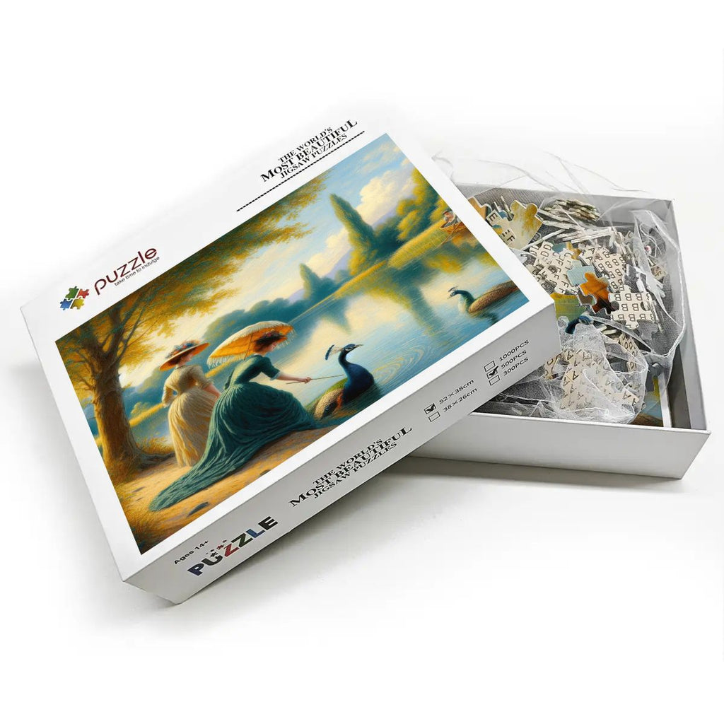 Ladies Poking a Peacock Wooden Jigsaw Puzzles 500 pcs - Gregg Acini Adoree Designs - Jigsaw Puzzle