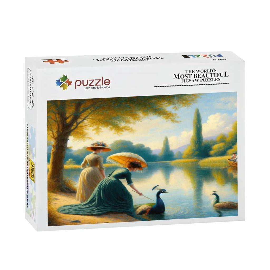 Ladies Poking a Peacock Wooden Jigsaw Puzzles 500 pcs - Gregg Acini Adoree Designs - Jigsaw Puzzle