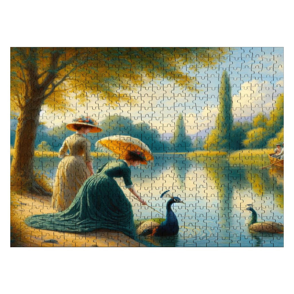 Ladies Poking a Peacock Wooden Jigsaw Puzzles 500 pcs - Gregg Acini Adoree Designs - Jigsaw Puzzle