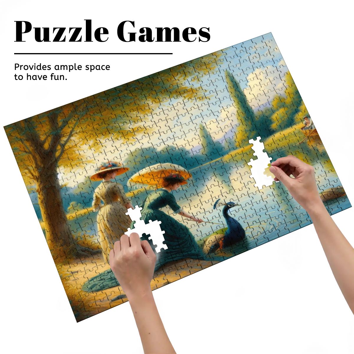 Ladies Poking a Peacock Wooden Jigsaw Puzzles 500 pcs - Gregg Acini Adoree Designs - Jigsaw Puzzle