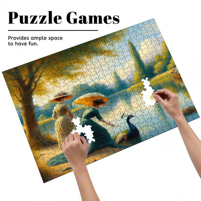 Ladies Poking a Peacock Wooden Jigsaw Puzzles 500 pcs - Gregg Acini Adoree Designs - Jigsaw Puzzle