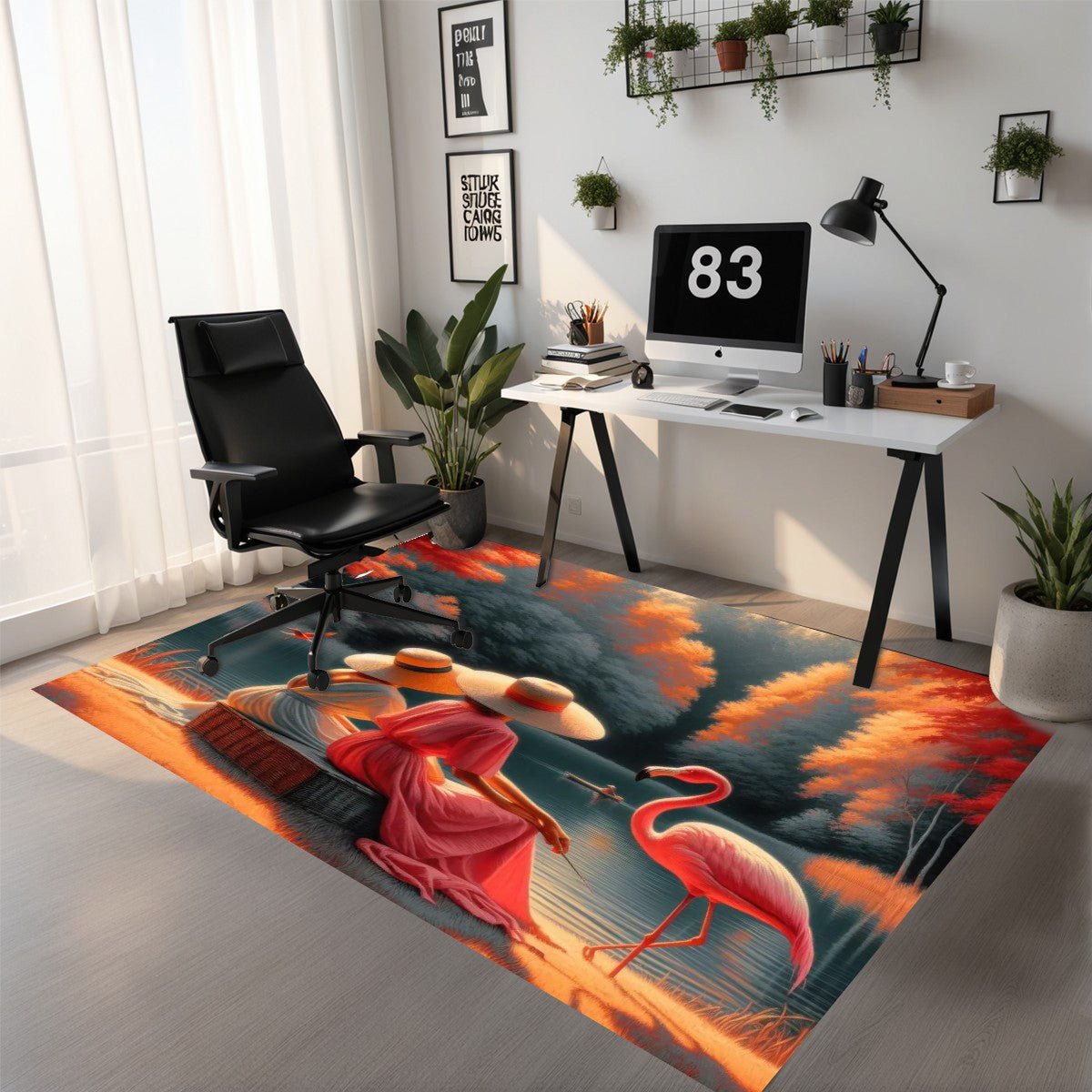 Ladies with a Flamingo Area Rug without Tassels (3:5) - Gregg Acini Adoree Designs - Rugs & Mats