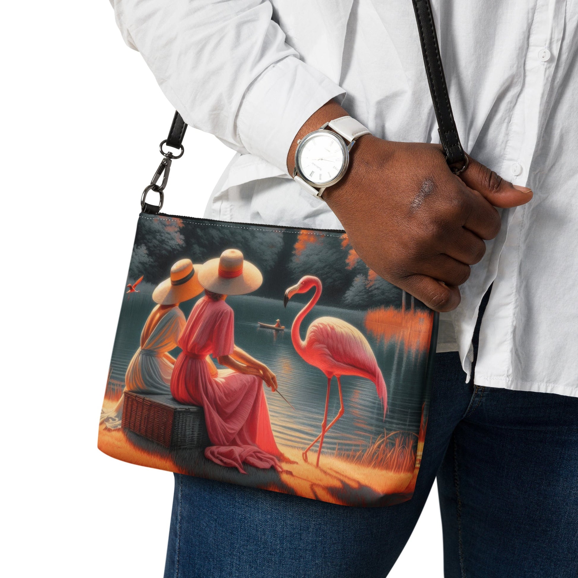 Ladies with a Flamingo Crossbody bag - Gregg Acini Adoree Designs - Handbag