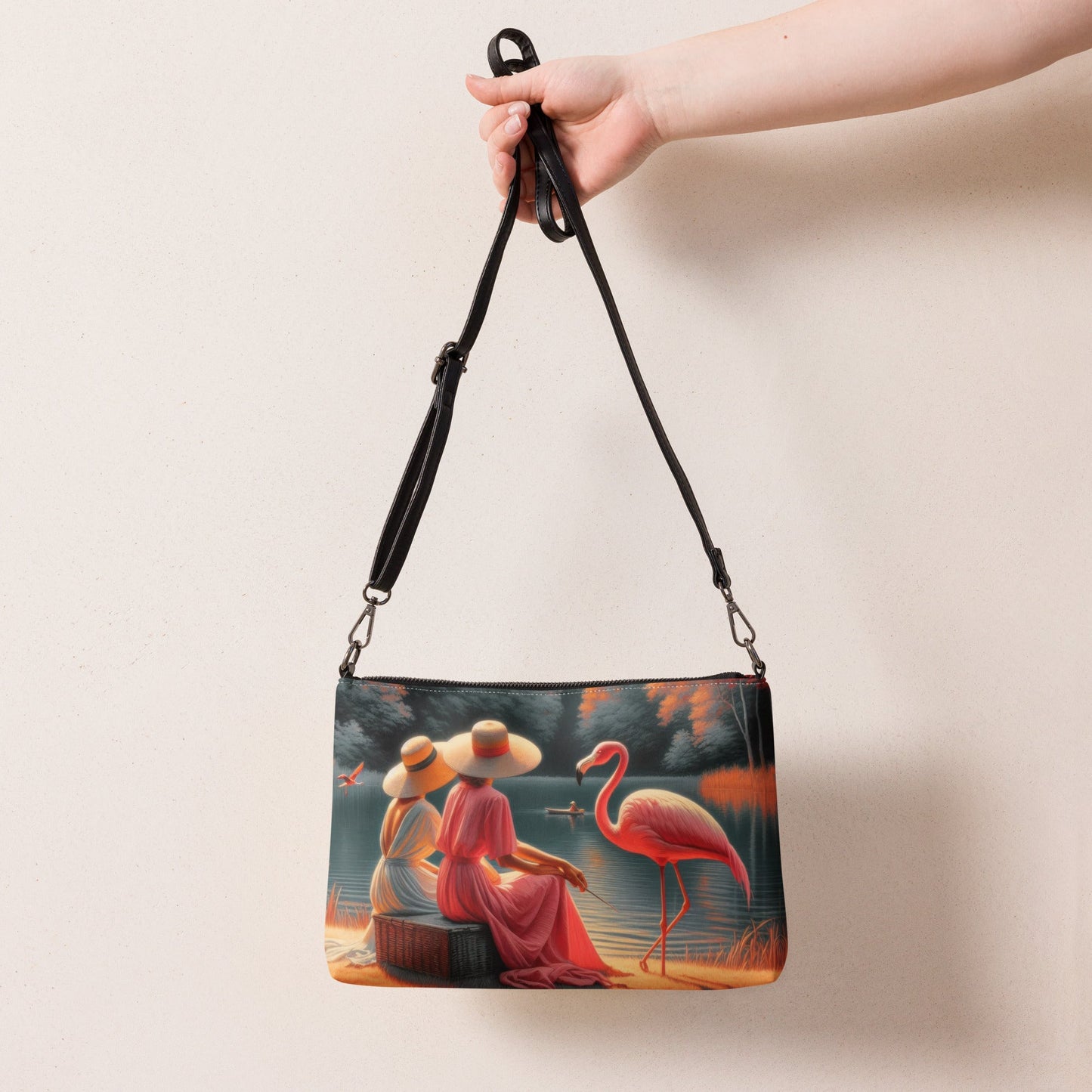Ladies with a Flamingo Crossbody bag - Gregg Acini Adoree Designs - Handbag