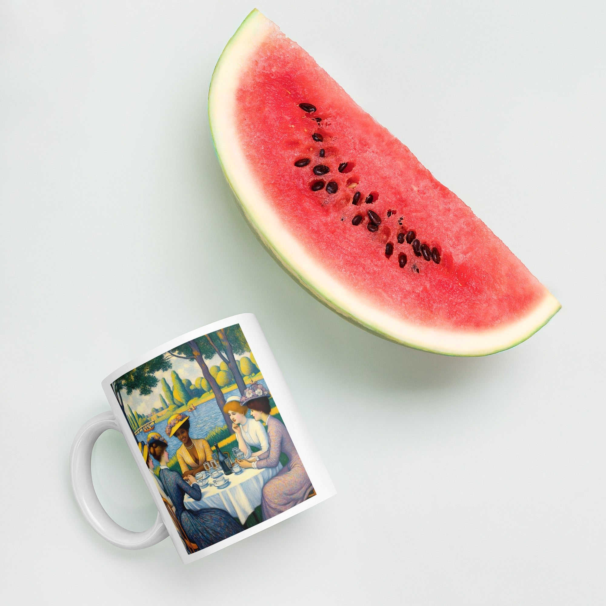 Ladies with the Yellow Hats White glossy mug - Gregg Acini Adoree Designs - Mug