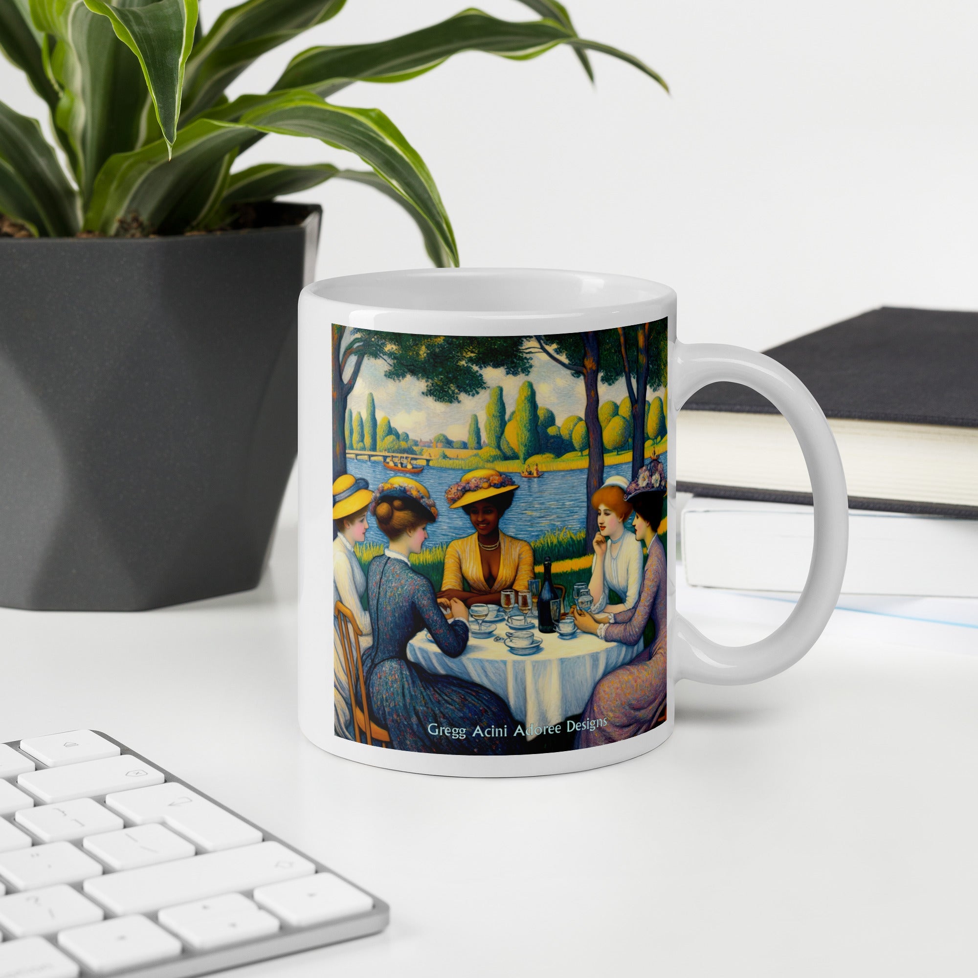 Ladies with the Yellow Hats White glossy mug - Gregg Acini Adoree Designs - Mug