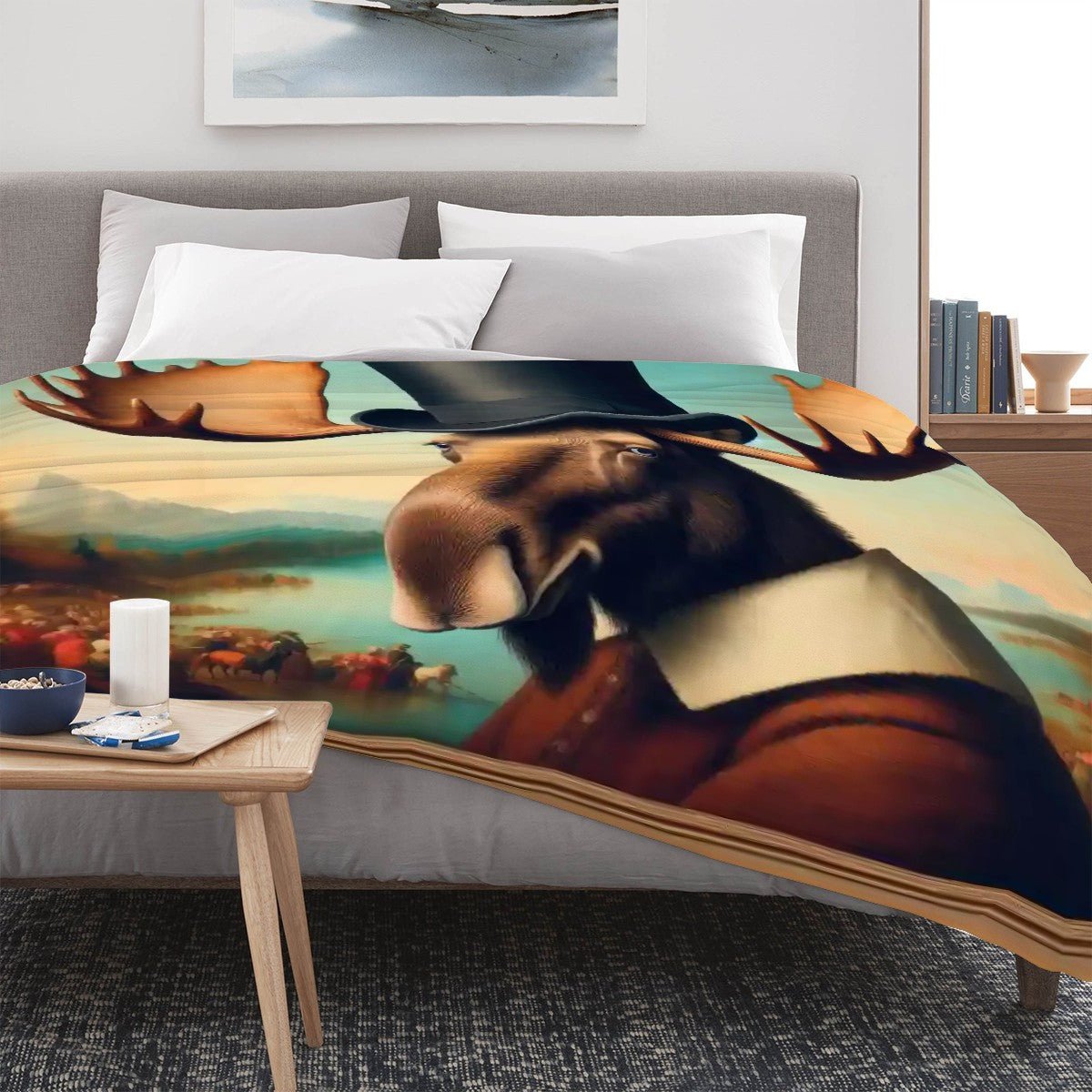 Lakeside Remby Moose 300 GSM Flannel Throw Blanket (Made in USA) - Gregg Acini Adoree Designs - Blanket